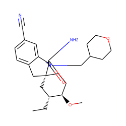 CC[C@@H]1C[C@]2(CC[C@H]1OC)Cc1ccc(C#N)cc1[C@]21N=C(N)N(CC2CCOCC2)C1=O ZINC000143441369