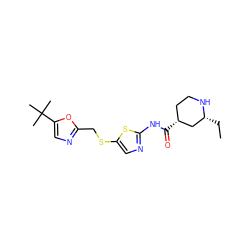 CC[C@@H]1C[C@H](C(=O)Nc2ncc(SCc3ncc(C(C)(C)C)o3)s2)CCN1 ZINC000040380294