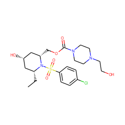 CC[C@@H]1C[C@H](O)C[C@H](COC(=O)N2CCN(CCO)CC2)N1S(=O)(=O)c1ccc(Cl)cc1 ZINC000028950670