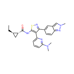 CC[C@@H]1C[C@H]1C(=O)Nc1snc(-c2ccc3nn(C)cc3c2)c1-c1cccc(N(C)C)n1 ZINC000095590248