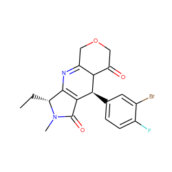 CC[C@@H]1C2=C(C(=O)N1C)[C@H](c1ccc(F)c(Br)c1)C1C(=O)COCC1=N2 ZINC000040845282