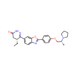 CC[C@@H]1CC(=O)NN=C1c1ccc2nc(-c3ccc(OC[C@@H](C)N4CCCC4)cc3)oc2c1 ZINC000168597283