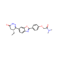 CC[C@@H]1CC(=O)NN=C1c1ccc2nc(-c3ccc(OCC(=O)N(C)C)cc3)oc2c1 ZINC000168894651