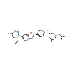 CC[C@@H]1CC(=O)NN=C1c1ccc2nc(-c3ccc(OCCN(CC(C)C)CC(C)C)cc3)oc2c1 ZINC000168875754