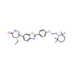 CC[C@@H]1CC(=O)NN=C1c1ccc2nc(-c3ccc(OCCN4C(C)(C)CCCC4(C)C)cc3)oc2c1 ZINC000139533412