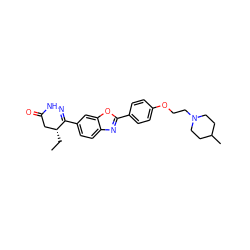 CC[C@@H]1CC(=O)NN=C1c1ccc2nc(-c3ccc(OCCN4CCC(C)CC4)cc3)oc2c1 ZINC000169117713