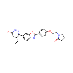 CC[C@@H]1CC(=O)NN=C1c1ccc2nc(-c3ccc(OCCN4CCCC4=O)cc3)oc2c1 ZINC000168883458