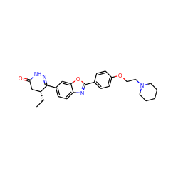 CC[C@@H]1CC(=O)NN=C1c1ccc2nc(-c3ccc(OCCN4CCCCC4)cc3)oc2c1 ZINC000169166219