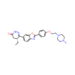 CC[C@@H]1CC(=O)NN=C1c1ccc2nc(-c3ccc(OCCN4CCN(C)CC4)cc3)oc2c1 ZINC000139385092