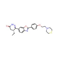 CC[C@@H]1CC(=O)NN=C1c1ccc2nc(-c3ccc(OCCN4CCSCC4)cc3)oc2c1 ZINC000168937063