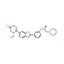 CC[C@@H]1CC(=O)NN=C1c1ccc2nc(-c3cccc(O[C@@H](C)CN4CCCCC4)c3)oc2c1 ZINC000139384051