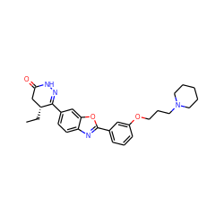 CC[C@@H]1CC(=O)NN=C1c1ccc2nc(-c3cccc(OCCCN4CCCCC4)c3)oc2c1 ZINC000168467687