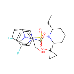 CC[C@@H]1CCC[C@H](C2(OC(=O)N3C[C@@H]4CC[C@H](C3)N4CCO)CC2)N1S(=O)(=O)c1ccc(F)c(F)c1 ZINC000028827259