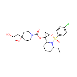 CC[C@@H]1CCC[C@H](C2(OC(=O)N3CCC(CCO)(OC)CC3)CC2)N1S(=O)(=O)c1ccc(Cl)cc1 ZINC000028827249