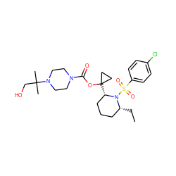 CC[C@@H]1CCC[C@H](C2(OC(=O)N3CCN(C(C)(C)CO)CC3)CC2)N1S(=O)(=O)c1ccc(Cl)cc1 ZINC000028827253