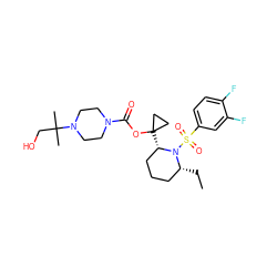 CC[C@@H]1CCC[C@H](C2(OC(=O)N3CCN(C(C)(C)CO)CC3)CC2)N1S(=O)(=O)c1ccc(F)c(F)c1 ZINC000028827258