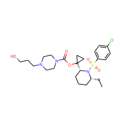 CC[C@@H]1CCC[C@H](C2(OC(=O)N3CCN(CCCO)CC3)CC2)N1S(=O)(=O)c1ccc(Cl)cc1 ZINC000028827252