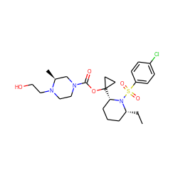 CC[C@@H]1CCC[C@H](C2(OC(=O)N3CCN(CCO)[C@@H](C)C3)CC2)N1S(=O)(=O)c1ccc(Cl)cc1 ZINC000028827250