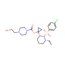 CC[C@@H]1CCC[C@H](C2(OC(=O)N3CCN(CCO)CC3)CC2)N1S(=O)(=O)c1ccc(Cl)cc1 ZINC000028827228