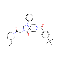 CC[C@@H]1CCCN(C(=O)CN2CN(c3ccccc3)C3(CCN(C(=O)c4ccc(C(C)(C)C)cc4)CC3)C2=O)C1 ZINC000066252798