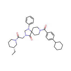 CC[C@@H]1CCCN(C(=O)CN2CN(c3ccccc3)C3(CCN(C(=O)c4ccc(C5CCCCC5)cc4)CC3)C2=O)C1 ZINC000066252796