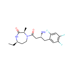 CC[C@@H]1CCN(C(=O)C[C@H](N)Cc2cc(F)c(F)cc2F)[C@H](C)C(=O)N1 ZINC000014958927