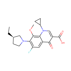 CC[C@@H]1CCN(c2c(F)cc3c(=O)c(C(=O)O)cn(C4CC4)c3c2OC)C1 ZINC000064436703