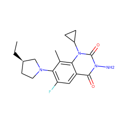 CC[C@@H]1CCN(c2c(F)cc3c(=O)n(N)c(=O)n(C4CC4)c3c2C)C1 ZINC000064447917