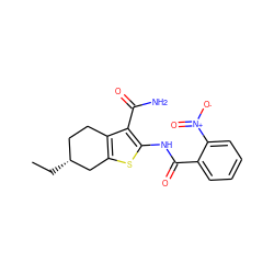 CC[C@@H]1CCc2c(sc(NC(=O)c3ccccc3[N+](=O)[O-])c2C(N)=O)C1 ZINC000006119460