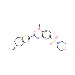 CC[C@@H]1CCc2sc(C(=O)Nc3cc(S(=O)(=O)N4CCOCC4)ccc3OC)cc2C1 ZINC000014374048