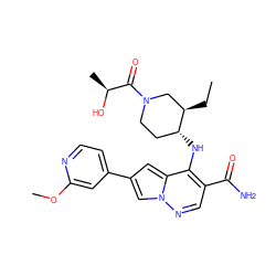 CC[C@@H]1CN(C(=O)[C@H](C)O)CC[C@H]1Nc1c(C(N)=O)cnn2cc(-c3ccnc(OC)c3)cc12 ZINC000261130698