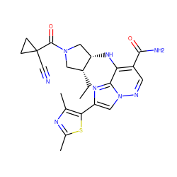 CC[C@@H]1CN(C(=O)C2(C#N)CC2)C[C@@H]1Nc1c(C(N)=O)cnn2cc(-c3sc(C)nc3C)nc12 ZINC001772642391