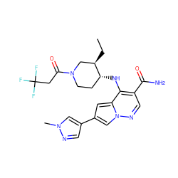 CC[C@@H]1CN(C(=O)CC(F)(F)F)CC[C@H]1Nc1c(C(N)=O)cnn2cc(-c3cnn(C)c3)cc12 ZINC000261087066