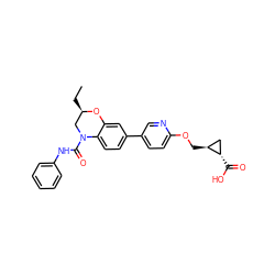 CC[C@@H]1CN(C(=O)Nc2ccccc2)c2ccc(-c3ccc(OC[C@H]4C[C@@H]4C(=O)O)nc3)cc2O1 ZINC000146031843