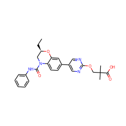 CC[C@@H]1CN(C(=O)Nc2ccccc2)c2ccc(-c3cnc(OCC(C)(C)C(=O)O)nc3)cc2O1 ZINC000145987583