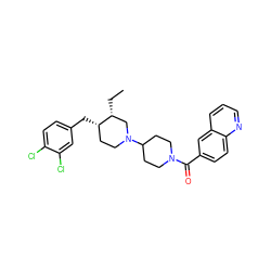 CC[C@@H]1CN(C2CCN(C(=O)c3ccc4ncccc4c3)CC2)CC[C@@H]1Cc1ccc(Cl)c(Cl)c1 ZINC000028127548