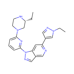 CC[C@@H]1CN(c2cccc(-n3ncc4cnc(-c5cnn(CC)c5)cc43)n2)CCN1 ZINC000211044177