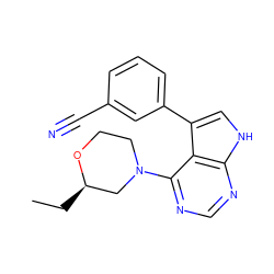 CC[C@@H]1CN(c2ncnc3[nH]cc(-c4cccc(C#N)c4)c23)CCO1 ZINC000224861670