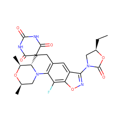 CC[C@@H]1CN(c2noc3c(F)c4c(cc23)CC2(C(=O)NC(=O)NC2=O)[C@H]2[C@H](C)O[C@H](C)CN42)C(=O)O1 ZINC000145640838