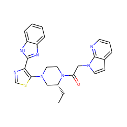 CC[C@@H]1CN(c2scnc2-c2nc3ccccc3[nH]2)CCN1C(=O)Cn1ccc2cccnc21 ZINC000143845568