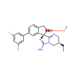 CC[C@@H]1CN=C2N(C1)C(N)=N[C@]21c2cc(-c3cc(F)cc(Cl)c3)ccc2CC12CCC(OC)CC2 ZINC000199086097