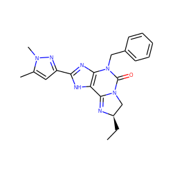 CC[C@@H]1CN2C(=O)N(Cc3ccccc3)c3nc(-c4cc(C)n(C)n4)[nH]c3C2=N1 ZINC000072107972