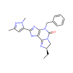 CC[C@@H]1CN2C(=O)N(Cc3ccccc3)c3nc(-c4cc(C)nn4C)[nH]c3C2=N1 ZINC000072111099