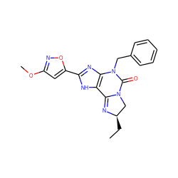 CC[C@@H]1CN2C(=O)N(Cc3ccccc3)c3nc(-c4cc(OC)no4)[nH]c3C2=N1 ZINC000072108967