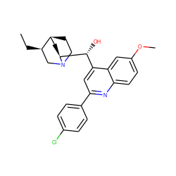 CC[C@@H]1CN2CC[C@H]1C[C@H]2[C@H](O)c1cc(-c2ccc(Cl)cc2)nc2ccc(OC)cc12 ZINC000261128605