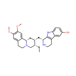 CC[C@@H]1CN2CCc3cc(OC)c(OC)cc3[C@@H]2C[C@@H]1C[C@H]1NCCc2c1[nH]c1ccc(O)cc21 ZINC000008602475