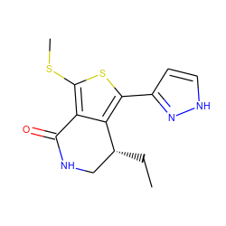 CC[C@@H]1CNC(=O)c2c(SC)sc(-c3cc[nH]n3)c21 ZINC000145657666