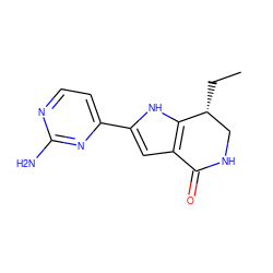 CC[C@@H]1CNC(=O)c2cc(-c3ccnc(N)n3)[nH]c21 ZINC000040974407