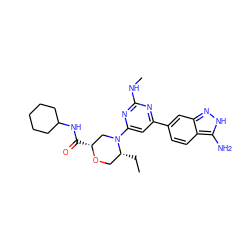 CC[C@@H]1CO[C@H](C(=O)NC2CCCCC2)CN1c1cc(-c2ccc3c(N)[nH]nc3c2)nc(NC)n1 ZINC000071318464