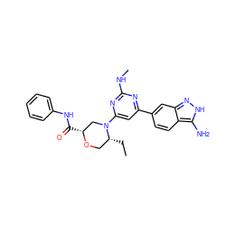 CC[C@@H]1CO[C@H](C(=O)Nc2ccccc2)CN1c1cc(-c2ccc3c(N)[nH]nc3c2)nc(NC)n1 ZINC000071315829